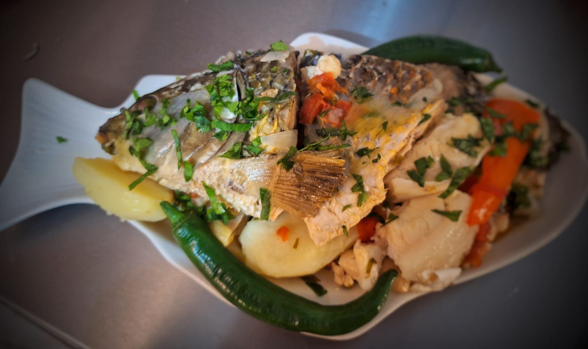 Delta fish with potatoes and vegetables